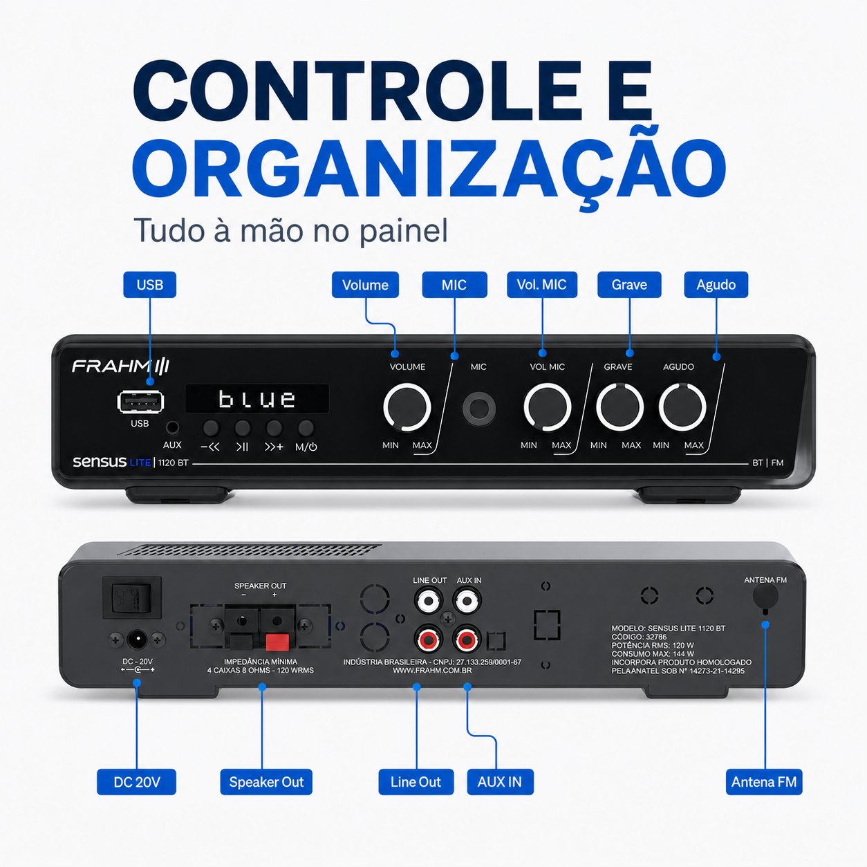 Amplificador Frahm Sensus Lite 1120 BT Bluetooth - Imagem 7