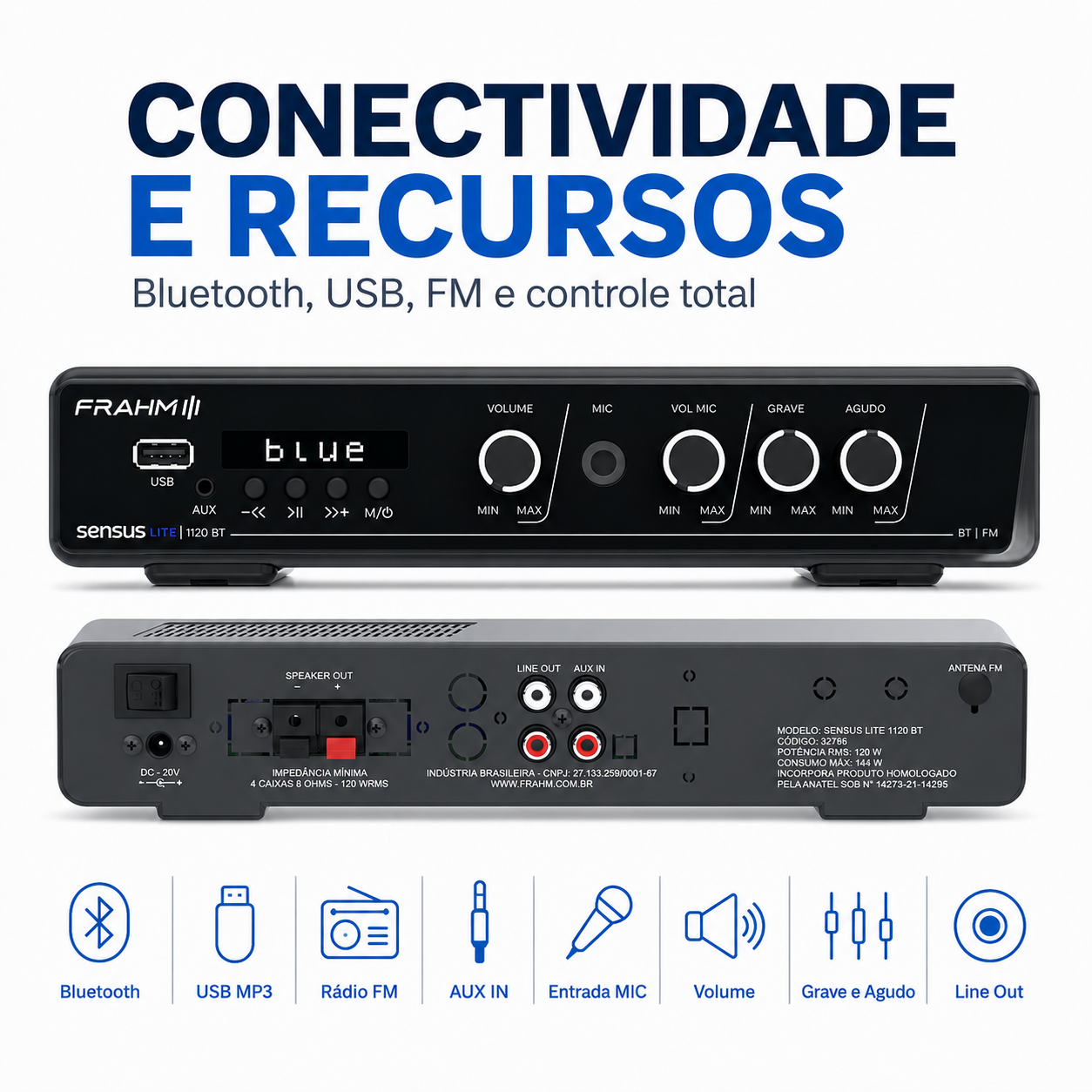 Amplificador Frahm Sensus Lite 1120 BT Bluetooth - Imagem 3