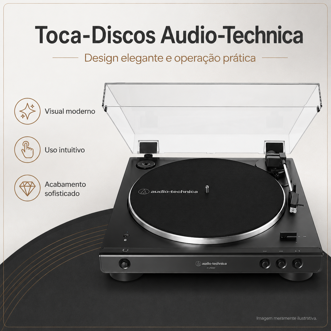 Toca-Discos Audio-Technica AT-LP60XBT Bluetooth Preto - Imagem 2