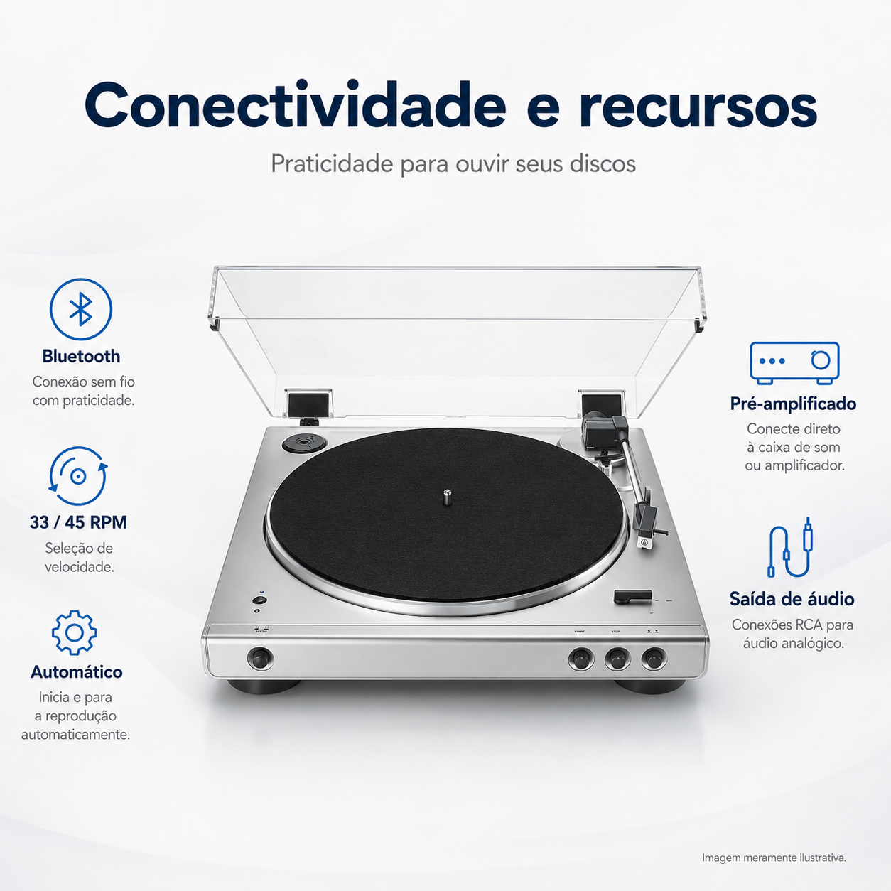 Toca-Discos Audio-Technica AT-LP60XBT Prata - Imagem 3
