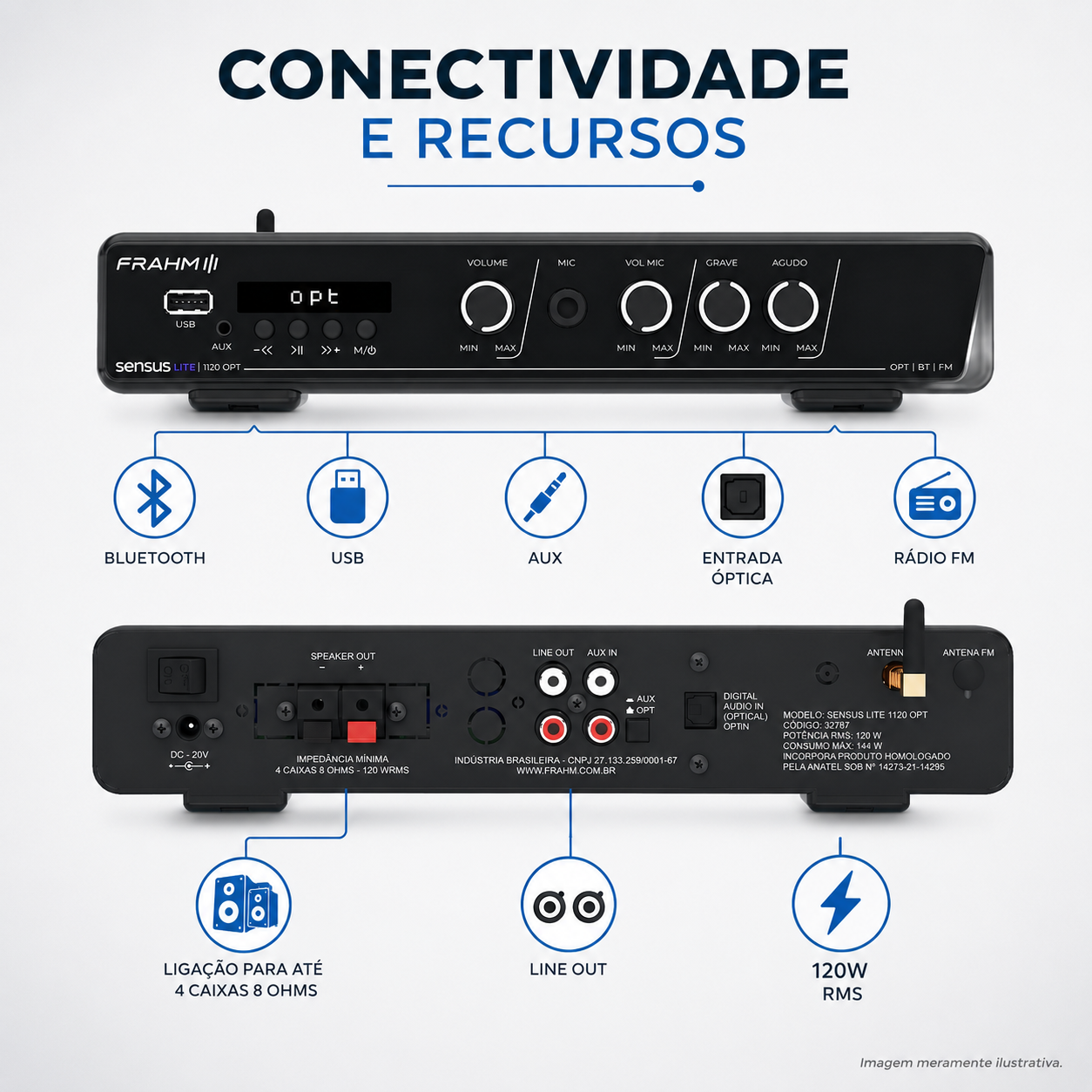 Amplificador Frahm Sensus Lite 1120 OPT 120W - Imagem 3