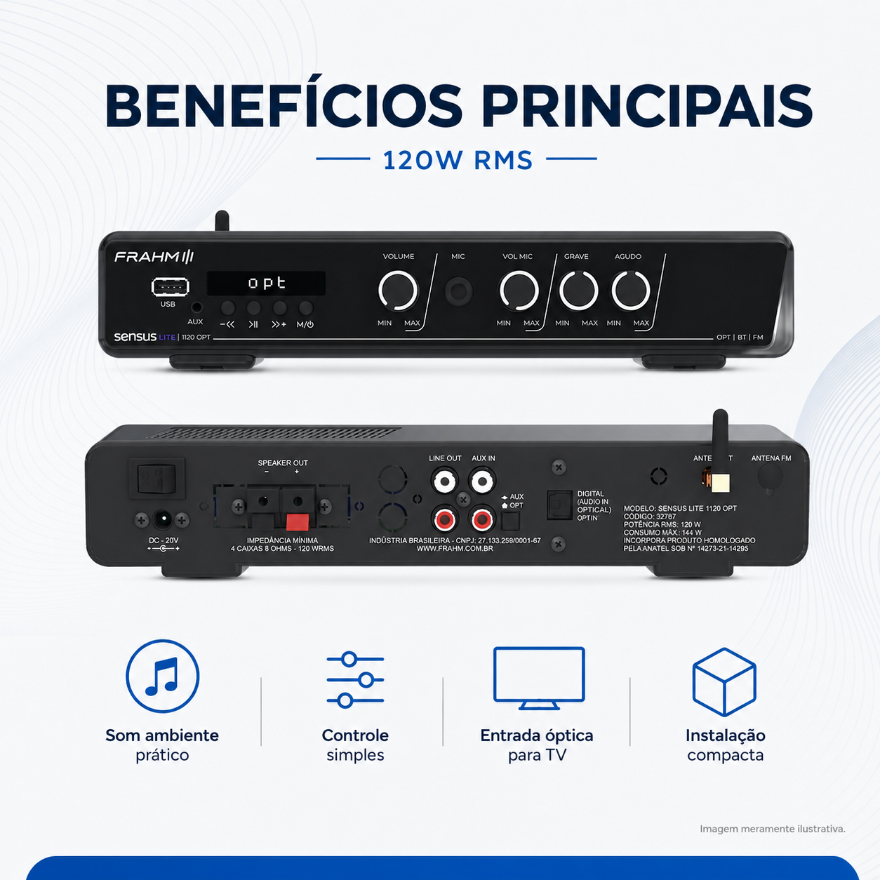 Amplificador Frahm Sensus Lite 1120 OPT 120W - Imagem 7