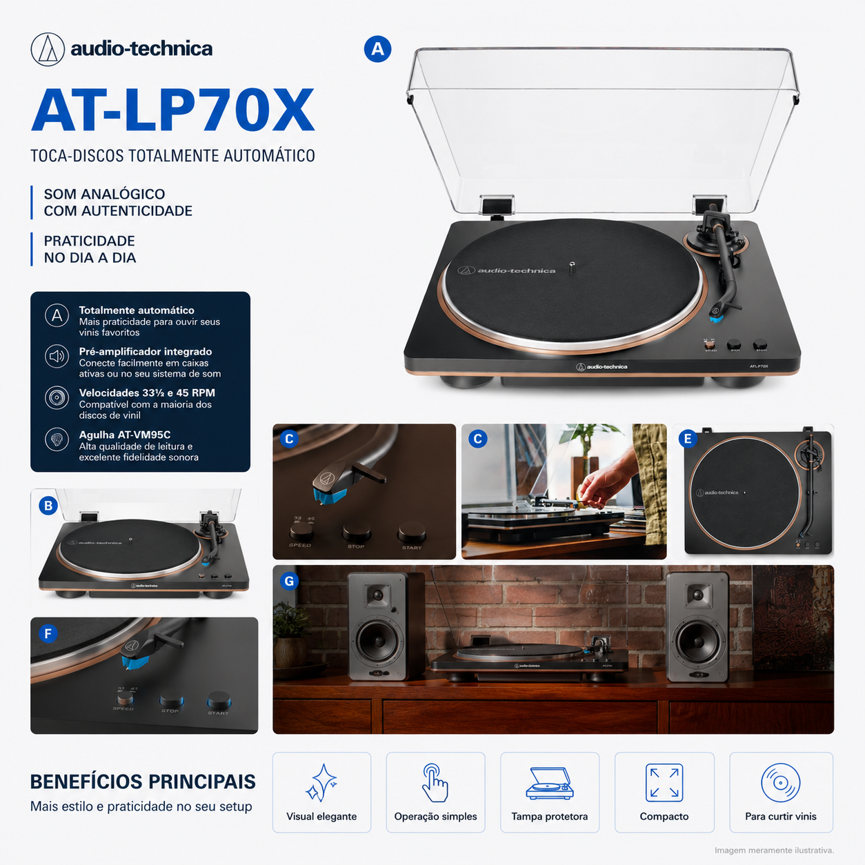 Toca-Discos Audio-Technica AT-LP70X Bronze Automático - Imagem 4